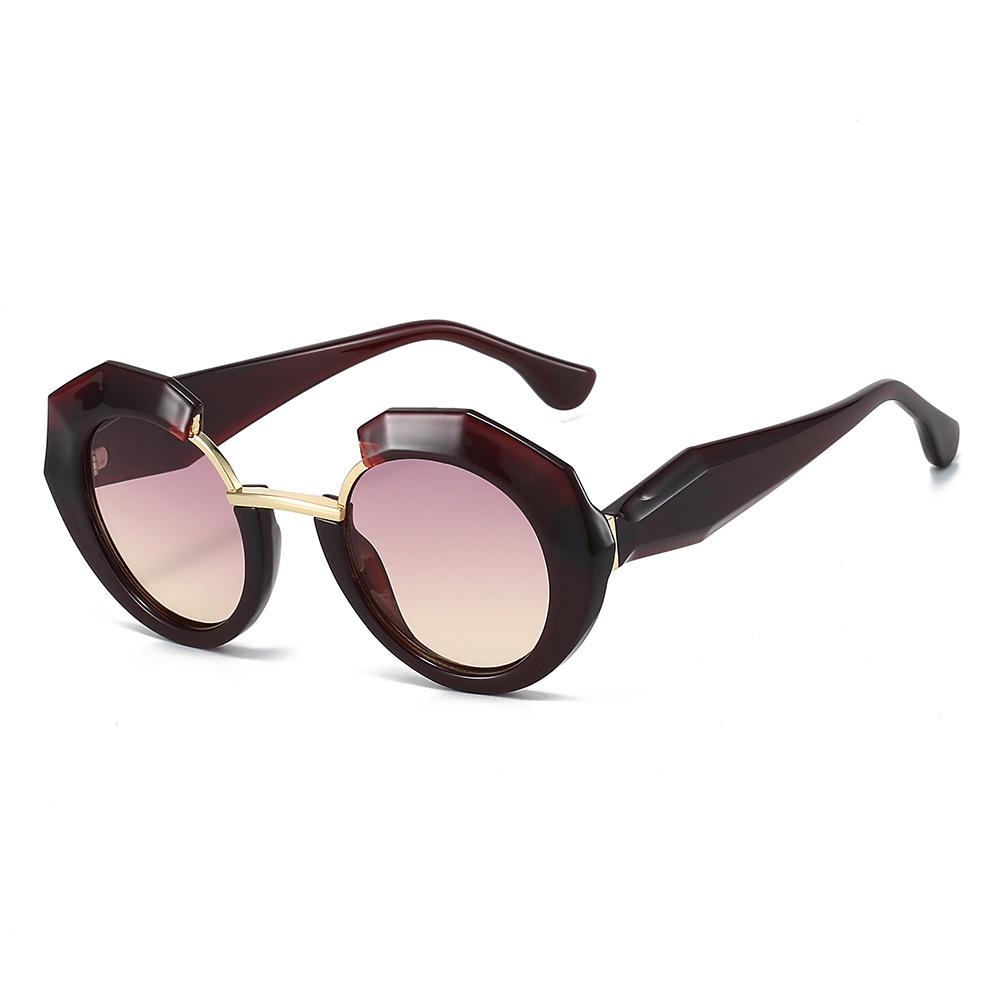 Large-frame Round Sunglasses, UV-protective Sunglasses, Men's and Women's Color-block Sunglasses
