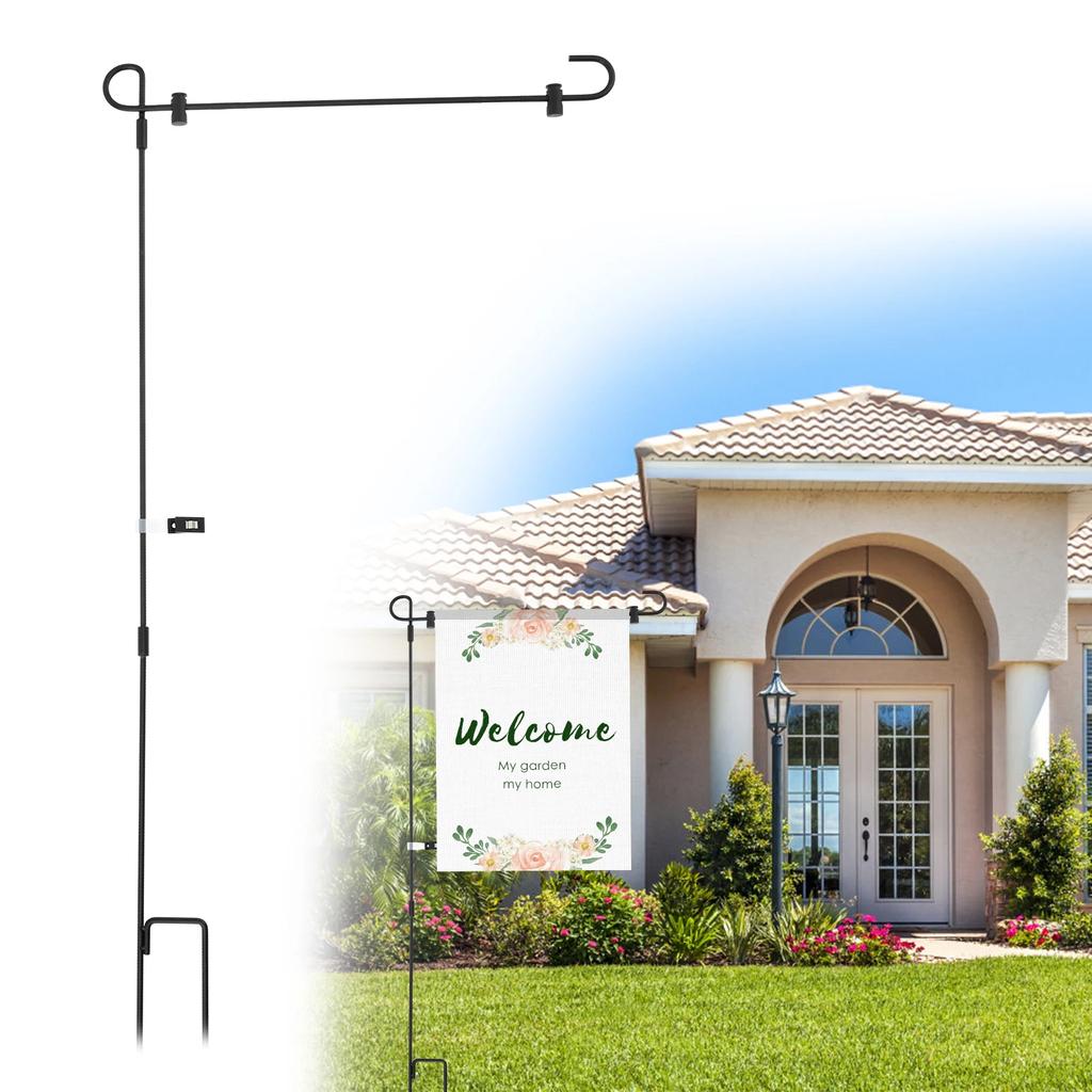 Garden Flag Stand 34 Inch Wrought Iron Flag Poles for 13-Inch Flags Rust Resistant with Anti Wind Clips for Outdoor Garden Lawn