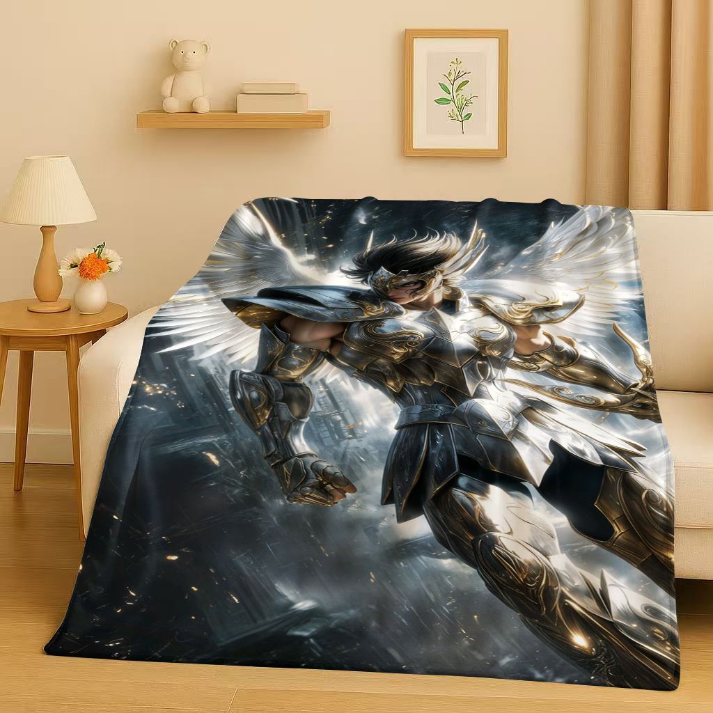 Classic Saint Seiya Shiryu Athena Cartoon Flannel Blanket,Ultra Soft Warm Plush Throw for Home Bedroom Bed Sofa Cover Travel Kid