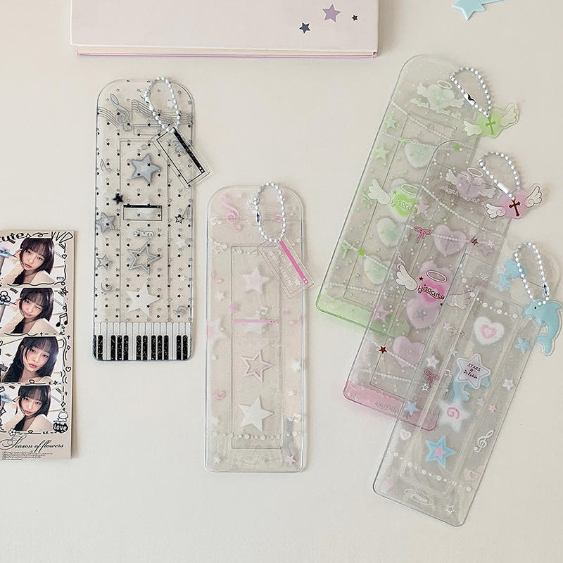 Girls Transparent Glitter Photo Card Holder Student Cartoon Star Design Long Style Photo Booth Strip Display Sleeves
