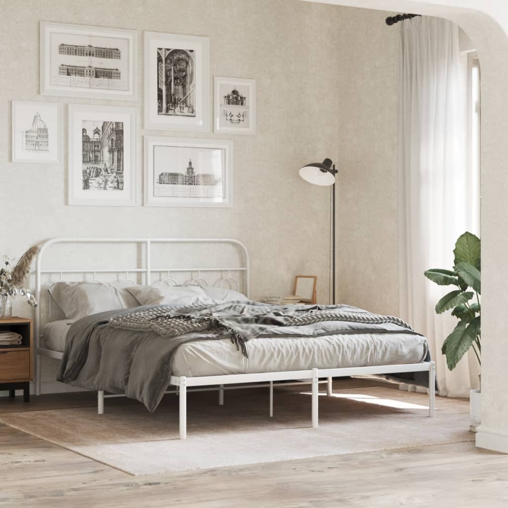 Metal Bed Frame with Headboard White 135 x 190 cm