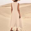 Women's Casual Colour Round Neck Sleeveless Cotton Pocket Dresses