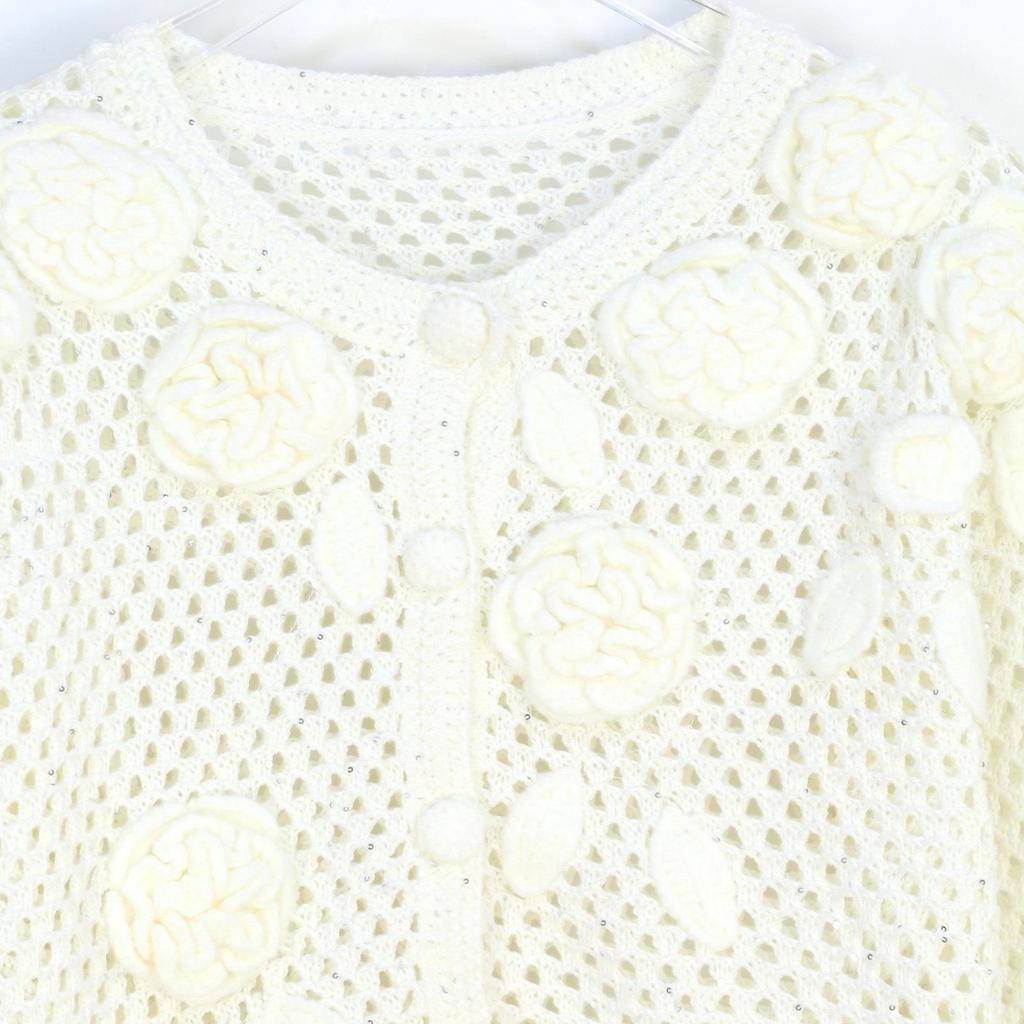 Handmade Crochet Retro Rose Long Sleeve Cover-up Cardigan