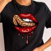 New Fashion Women T Shirt Leopard Lip Print T-Shirt T-Shirt Short Sleeve Tops Female Ladies Summer Tee Shirts Streetwear