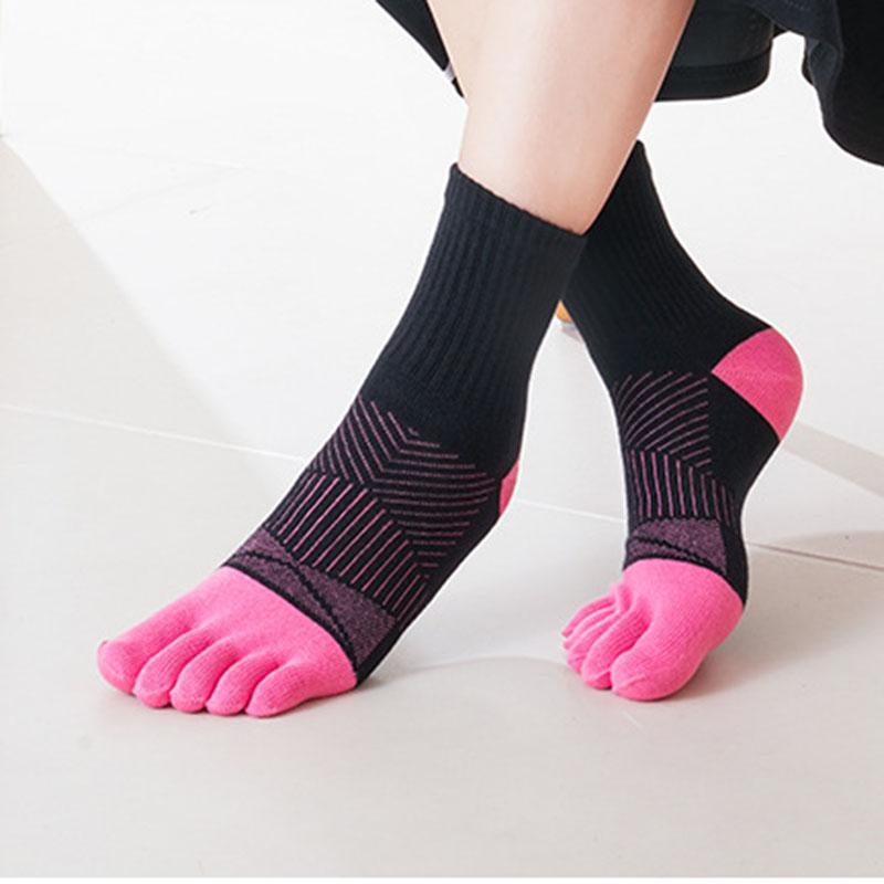 3 Pairs Large Women's Colorful Cotton 5 Finger Socks Fashion Patchwork Sweat-Absorbing Thick Warm Autumn Winter Sport Socks EU42