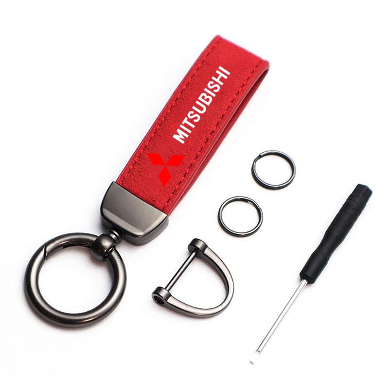Deluxe Leather Keychain with Car Badge Keychain Pendant for Mitsubishi Lancer ASX Outlander Pajero Evolution Car Accessories