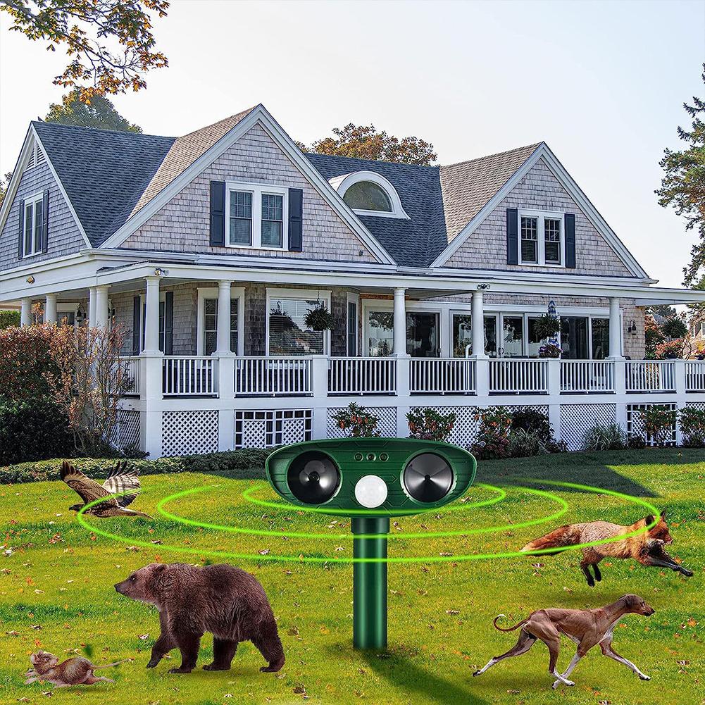 Solar Ultrasonic Animal Repellent with Motion Sensor Deer Repellent Device Waterproof Squirrel Repellent for Yard Farm Outdoor
