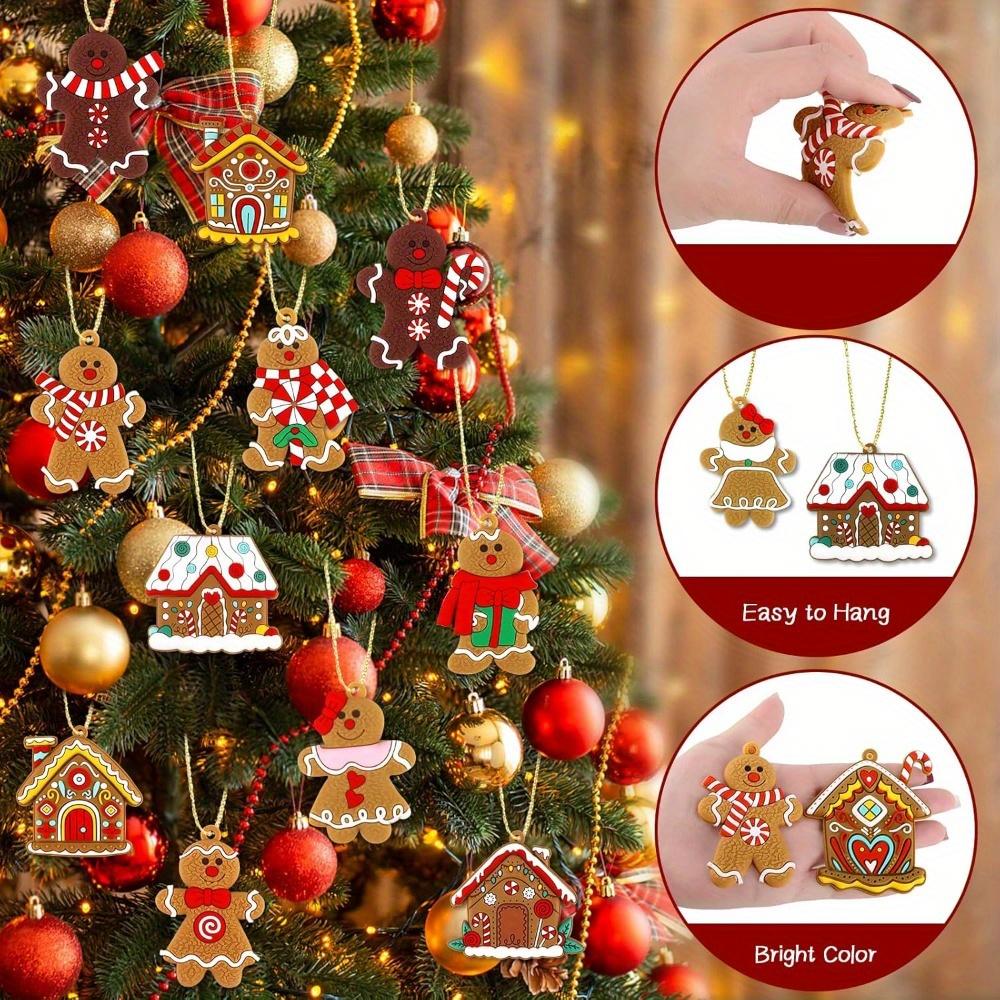 16pcs Gingerbread Man Ornaments for Christmas Tree Decorations with Gingerbreads House Ornament for Hanging Party Decor Xmas Tree Hanging Decor