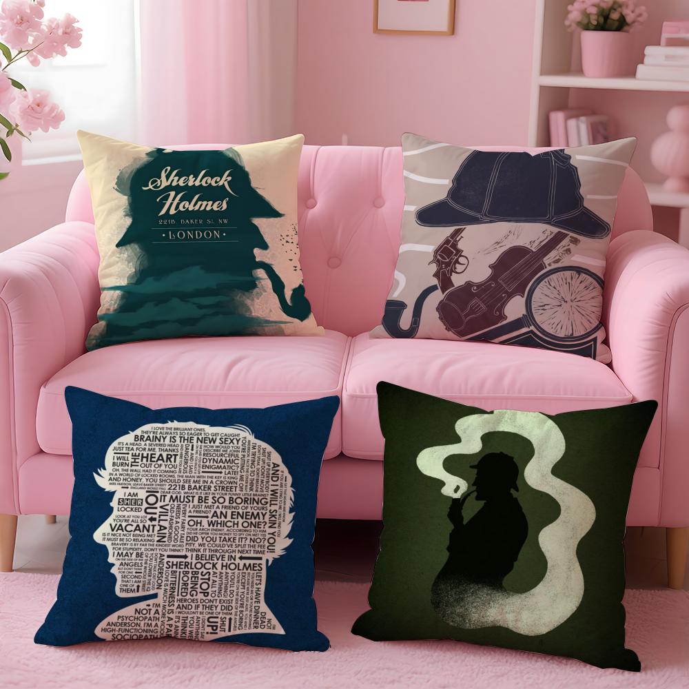 S-Sherlock H-Holmes Cushion Cover Plush Fabric Soft Double-Sided Printed Sofa Warm Winter Home Gift Pillow Case