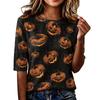 Women's Casual Loose Fit Half Sleeve Top Round Neck Lightweight Comfortable Shirt with Pumpkin Print Suitable for Everyday Wear