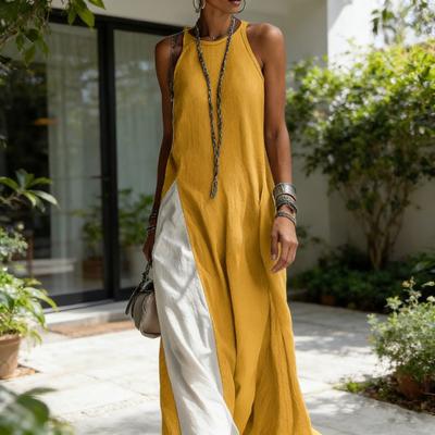 Women's Flowy Long Tank Top Side Split Crew Neck Sleeveless Maxi Dress Summer Casual