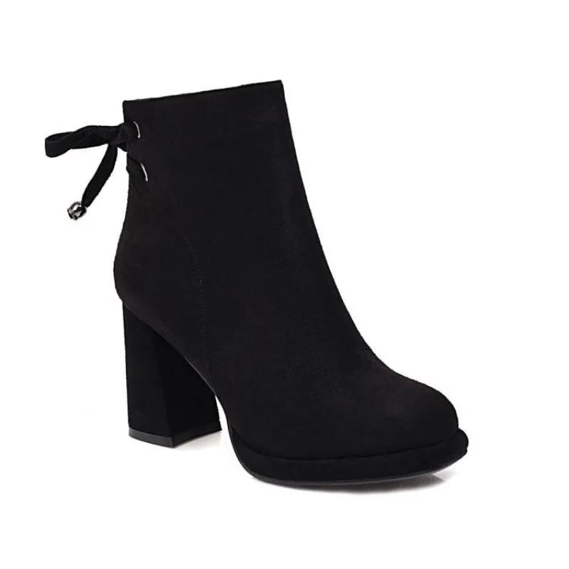 Booties Women Fall Winter 2025 New Round Toe Bow Side Zipper British Style Platform Heels