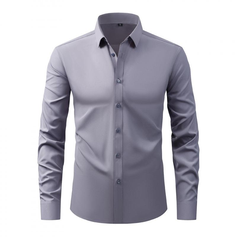 Herren Langarm Slim Fit Hemd mit Knöpfen Uni Schwarz
