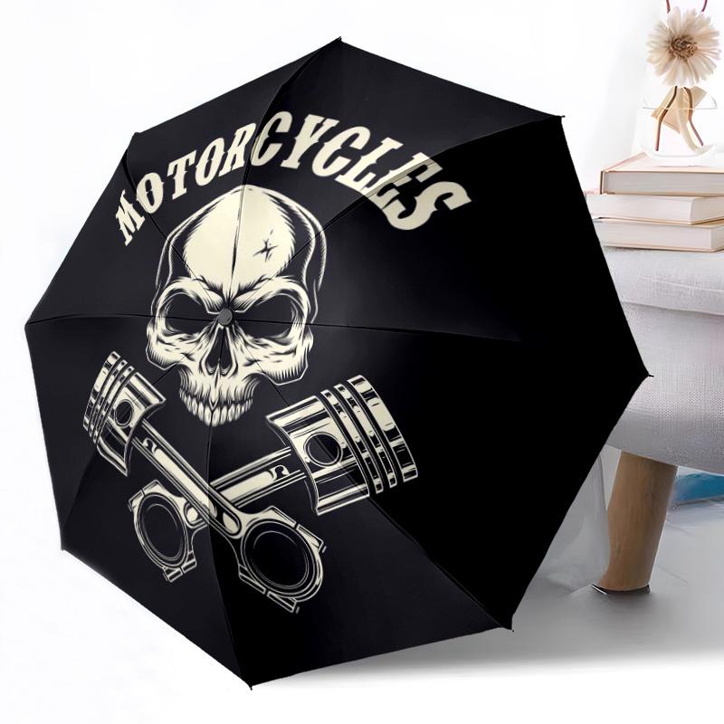 Motorcycle Brotherhood Emblem Outdoor Automatic Umbrella Compact 8-Rib Lightweight Durable Everyday Carry Umbrella Accessory Stylish Gift Women
