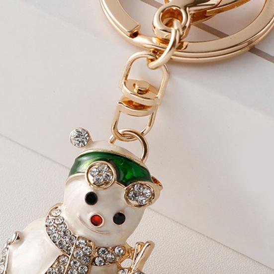Christmas Keychain Snowman Christmas Tree Stockings Rabbit Shape Key Ring Rhinestones Inlay Key Organizer