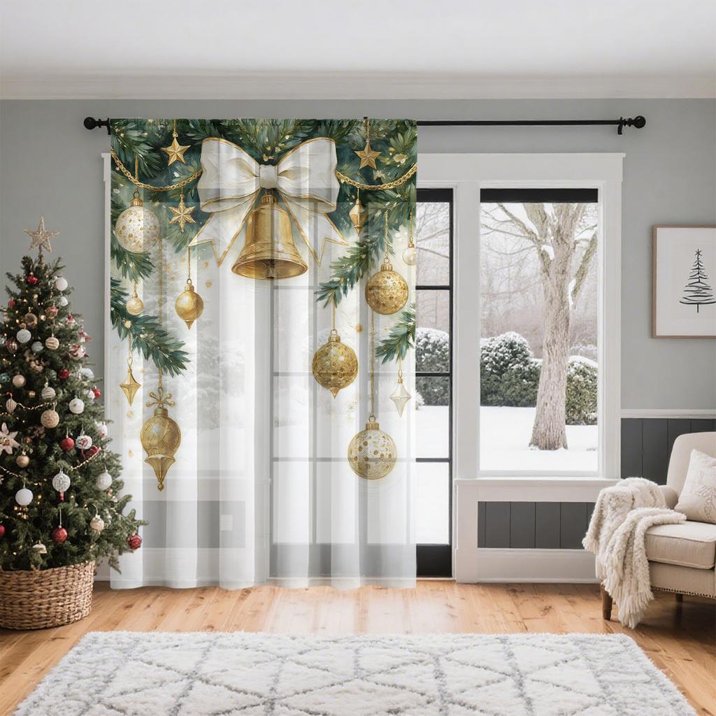 Christmas Decorative Curtain Lightweight Breathable Made Polyester Design Convenient Decoration Suitable Living Room Bedroom Dining Area Office
