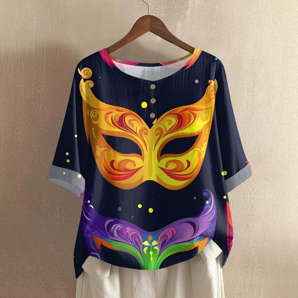 Damska Modna I Codzienna Koszula Z Krótkim Rękawem Z Okrągłym Dekoltem Bawełniana I Lniana Bluzka Top