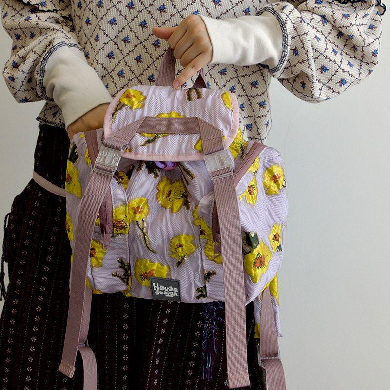 

Housedesign Original Spring and Summer New Fashion Mini Backpack Retro Jacquard Backpack Niche Commuter Schoolbag Yellow pattern