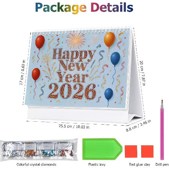 Koikify Diamond Art Desk Calendar 2026 – DIY Standing Flip Monthly Calendar, Decorative Tabletop Ornament for Home and Office, Creative Holiday &