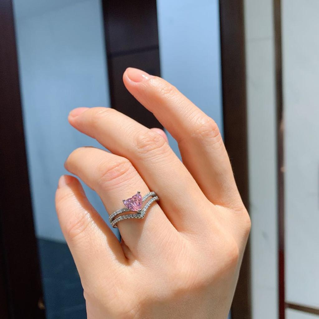 Jewelry micro-setting simulation pink diamond yellow diamond ring women's light luxury fashion simulation gemstone ring