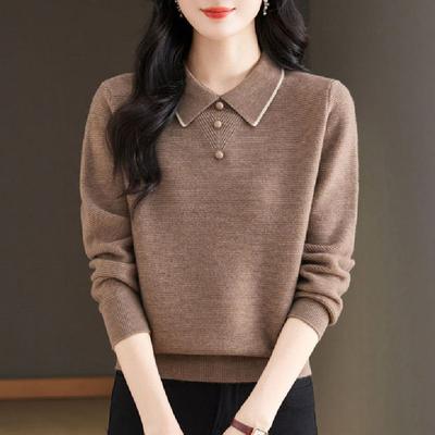 Autumn/Winter New Women s Sweater POLO Collar Knitted Top Large Loose Collar Pullover Stylish Bottom Shirt L