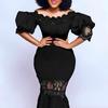 Women's One-word Collar Bubble Sleeve Lace Stitching Banquet Fishtail Dress Dress Long Dress Dress