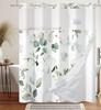 Hookless Double Layer Shower Curtain Waterproof Removable Lined Leaves Plants Flower Modern Bathroom Decorative Shower Curtains