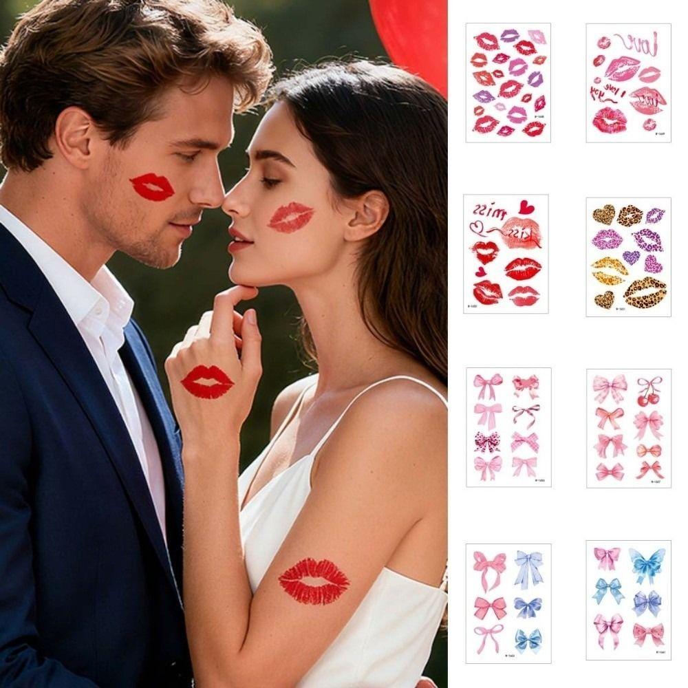 Leopard Print Lips Face Temporary Tattoos Disposable Makeup Stickers Valentine's Day Party