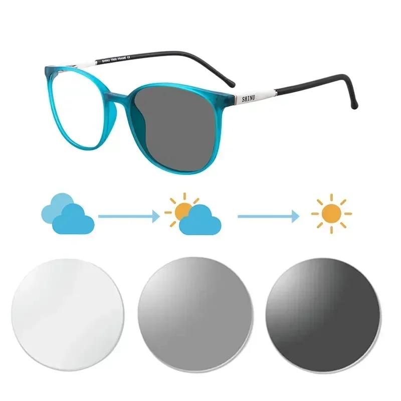 SHINU Photochromic Multifocal Reading Glasses Women Small Face Size Tr90 Frames Lightweight Progressive Lenses