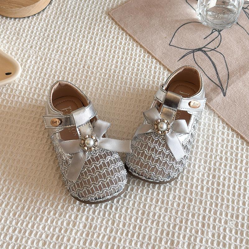 Girls Lace Bow Pearl Mary Jane Flats