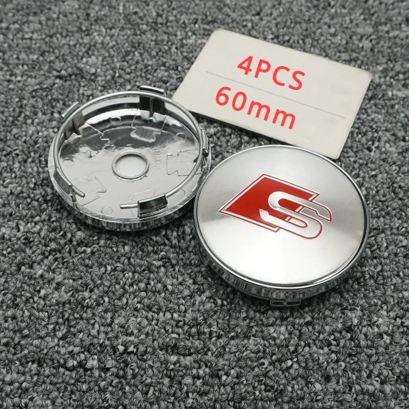 4PCS 60mm Gloss Black ABS Hub Logos Compatible With Audi A1/A2/A3/A4/A5/A6/A7/A8, Q2/Q3/Q5/Q7 Models Wheel Center Cap Covers