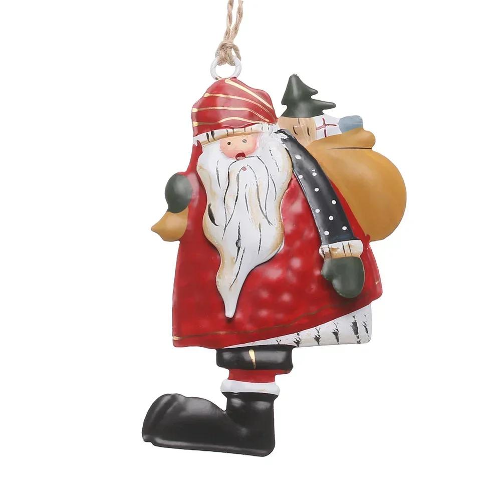 Retro Metal Festival Supply Xmas Tree Embellishment Cartoon Angel Christmas Decorations Santa Claus Hanging Pendants