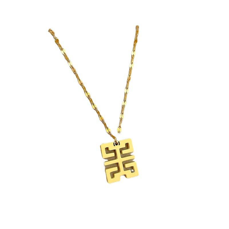 Titanium Steel Classic Retro Happy Character Simple Wind Furnace Real Gold Necklace Female Collarbone Chain Accessories