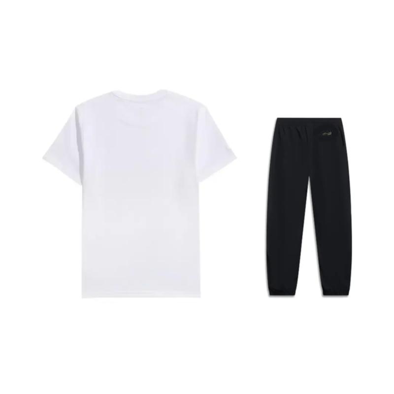 Li-Ning Summer Mens Solid Color Round Neck Short Sleeve Comfortable Breathable Skin-Friendly Simple Versatile Casual Sports Suit ATSW961-2+AYKT415-1