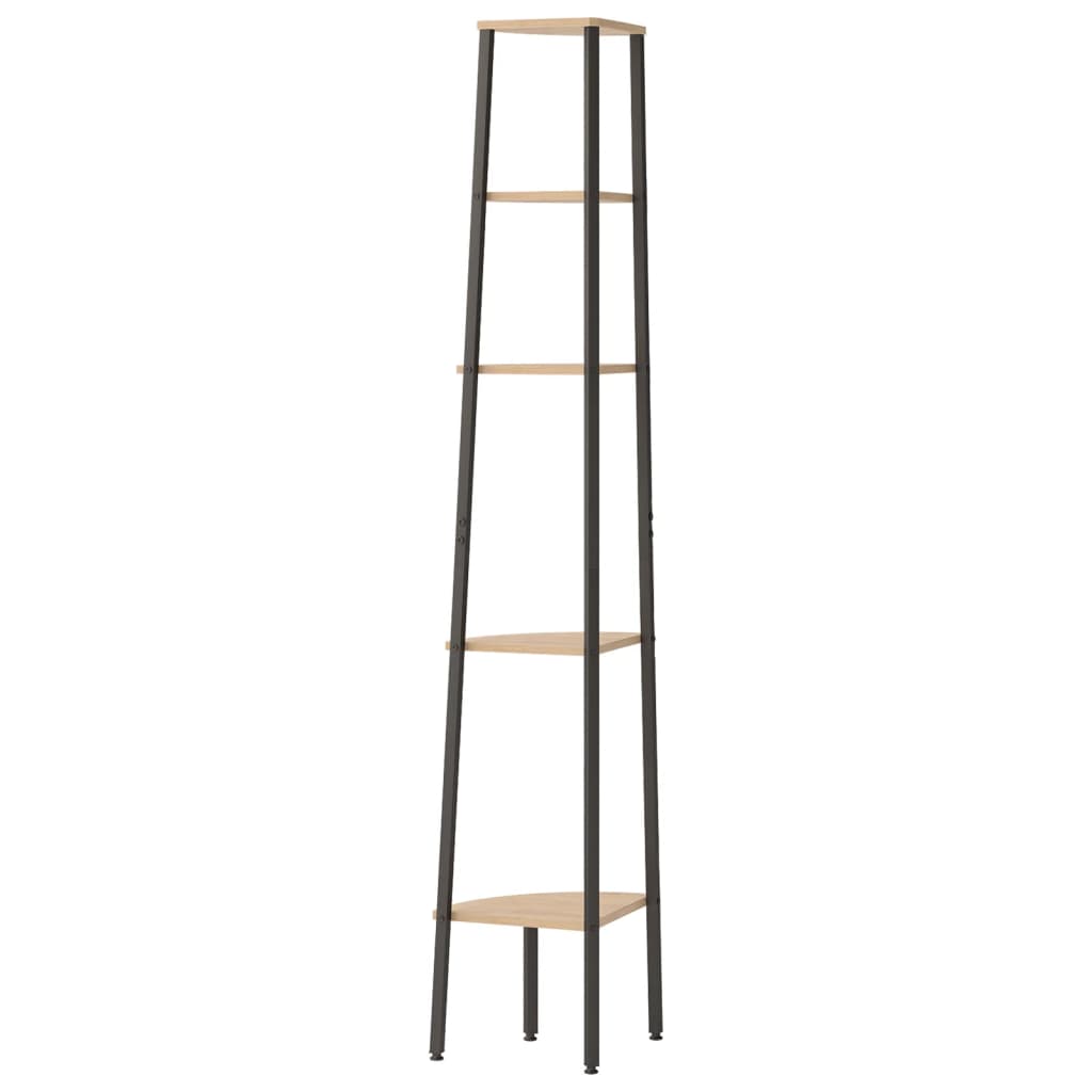 Corner Shelf with 5 Shelves Light Brown and Black 45.5 X 31.5 X 180 Cm