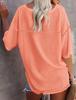 2024 Damen Sommer V-Ausschnitt Fledermausärmel Waffelstrick Kurzarm Locker T-Shirt Top