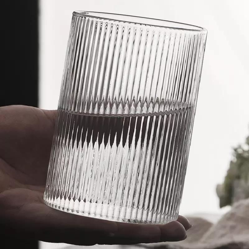 6/4/2/1Pcs Japanese Ribbed Glass Coffee Mug Heat-Resistant Striped Glass Cup Transparent Home Drink Juice Water Beer Wine Glass