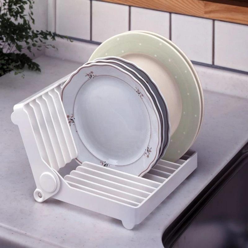 Multifunction Kitchen Storage Foldable Dish Plate Rack Organizer Drainer Plastic Tableware Holder Shelf