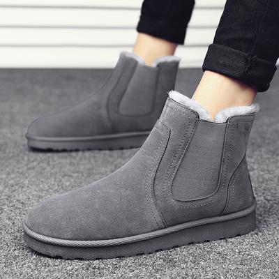 Moda Masculina Botas Chelsea de Pelúcia Sapatos de Algodão para Neve Sapatos de Inverno para Exterior Botas de Cano Alto para Jovens Botas Curtas Antiderrapantes de Pelúcia Quentes e À Prova de Vento