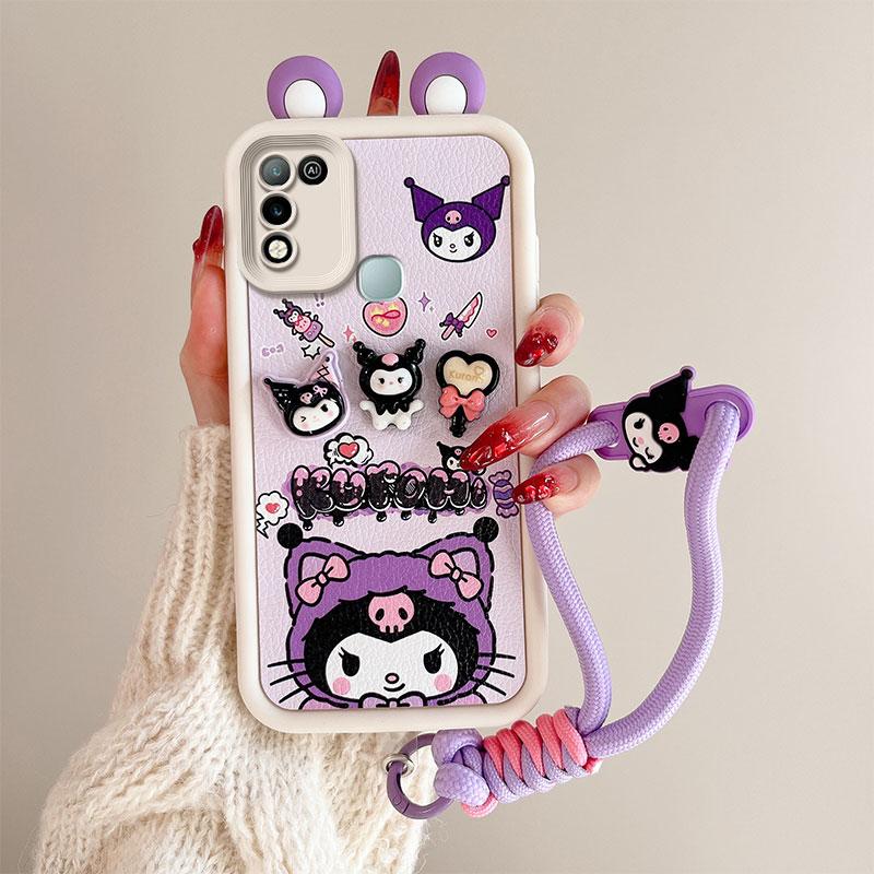 KEYSION Cute Ear 3D Cartoon Case for Infinix Hot 11 Play with Bracelet Soft Silicone Shockproof Phone Cover for Infinix Hot 10 9 Play
