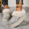 Furry Cotton Shoes Padded Warm Snow Botas Women Non-slip Comfort Home Slippers Outdoor Flat Sequins Shoes Women Platform Boots