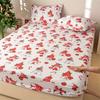 3 Pieces Festive Christmas Bed Sheet Set with White Background and Elderly Santa Hats - Includes Pillow Cases - Machine Washable