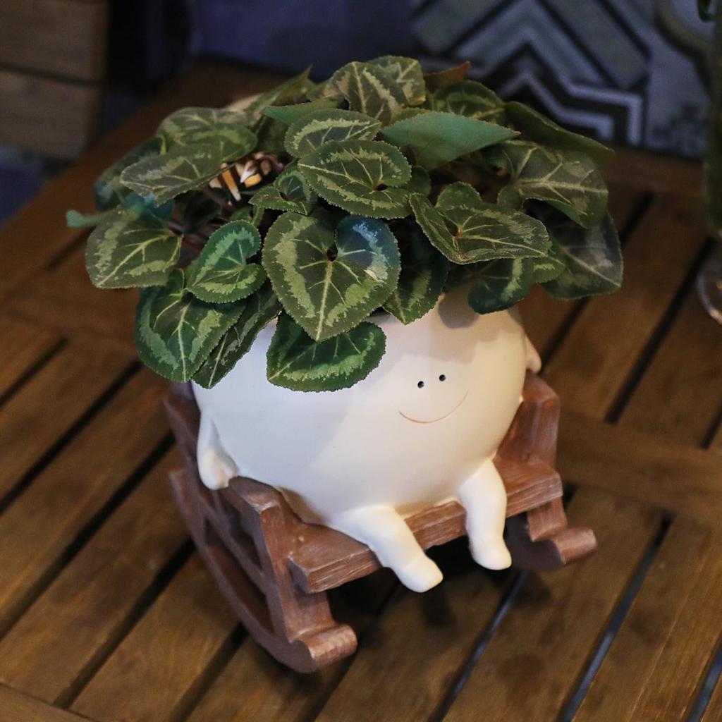 Smiley Face Shape Resin Flower Pot Sitting Rocking Chair Creative Fleshy Planting Pot Indoor and Outdoor Universal White