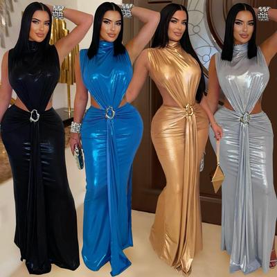 Elegant High Neck Bodycon Split Dress for Women - Sexy Fashion In Europe and America