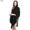 DX~~ Fall/Winter New Knitted Hooded Cape Shawl Monochrome Pullover Cape Knit Hooded Large Shawl