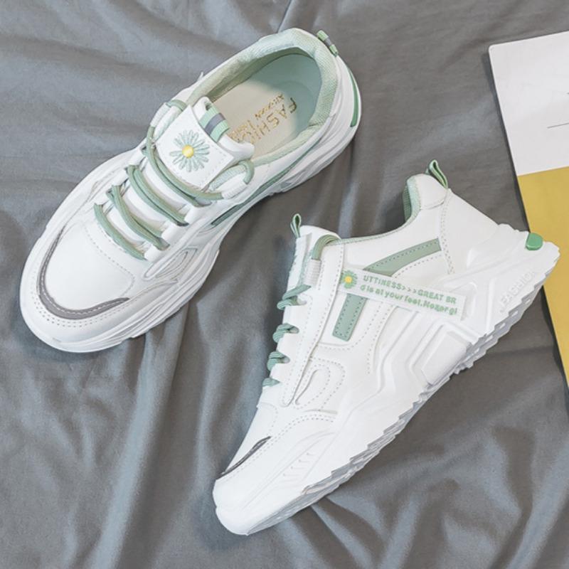 Pantofi de alergare cu platformă la modă de toamnă 2024 noi din piele PU pentru femei cu talpă groasă adidași casual pentru tineri fete studenți pantofi de antrenament cu șireturi