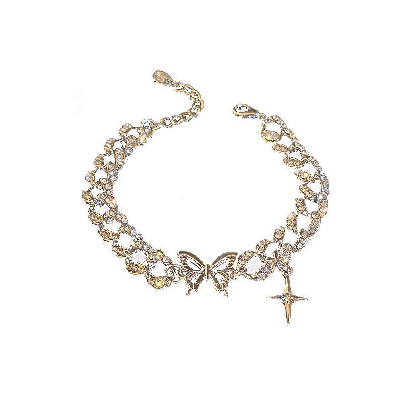 Women Exaggerated Fashion Personality Rhinestone Butterfly Cross Bracelet Hand Jewelry