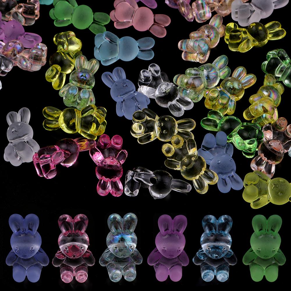 30PCS Clear Frosted Transparent Cartoon Rabbit Beads Horizontal Hole Loose Acrylic Beads DIY Mobile Phone Chain Pendant Ornament