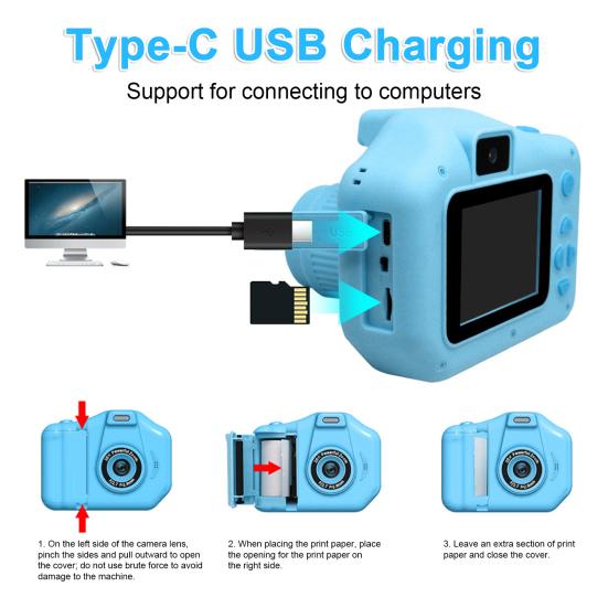 Kids Print Camera Digital Toy SLR HD-compatible Pixel with Dual Cameras Selfie Mode