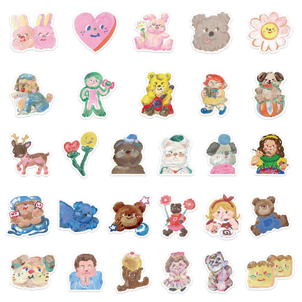 55pcs Cute Cartoon Painting Stickers Laptop Decals Water Bottle Luggage Guitar Waterproof Vinyl Skateboard Stickers